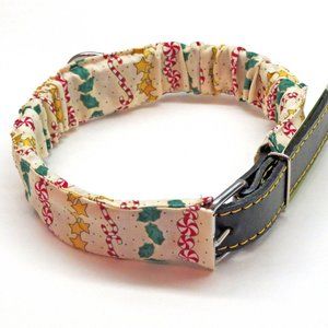 Holiday Dog Collar Peppermint Holly and Stars MEDIUM or LARGE